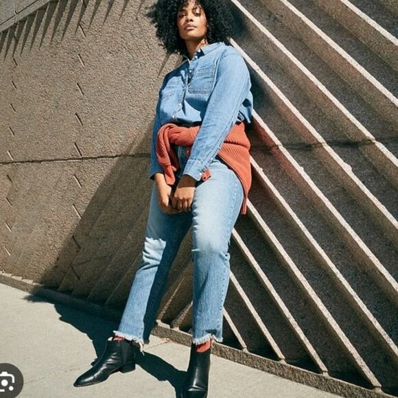 Madewell The Perfect Vintage Jean Ainsworth Wash Raw Hem Blue Mom Jeans Size 33 - Picture 2 of 8